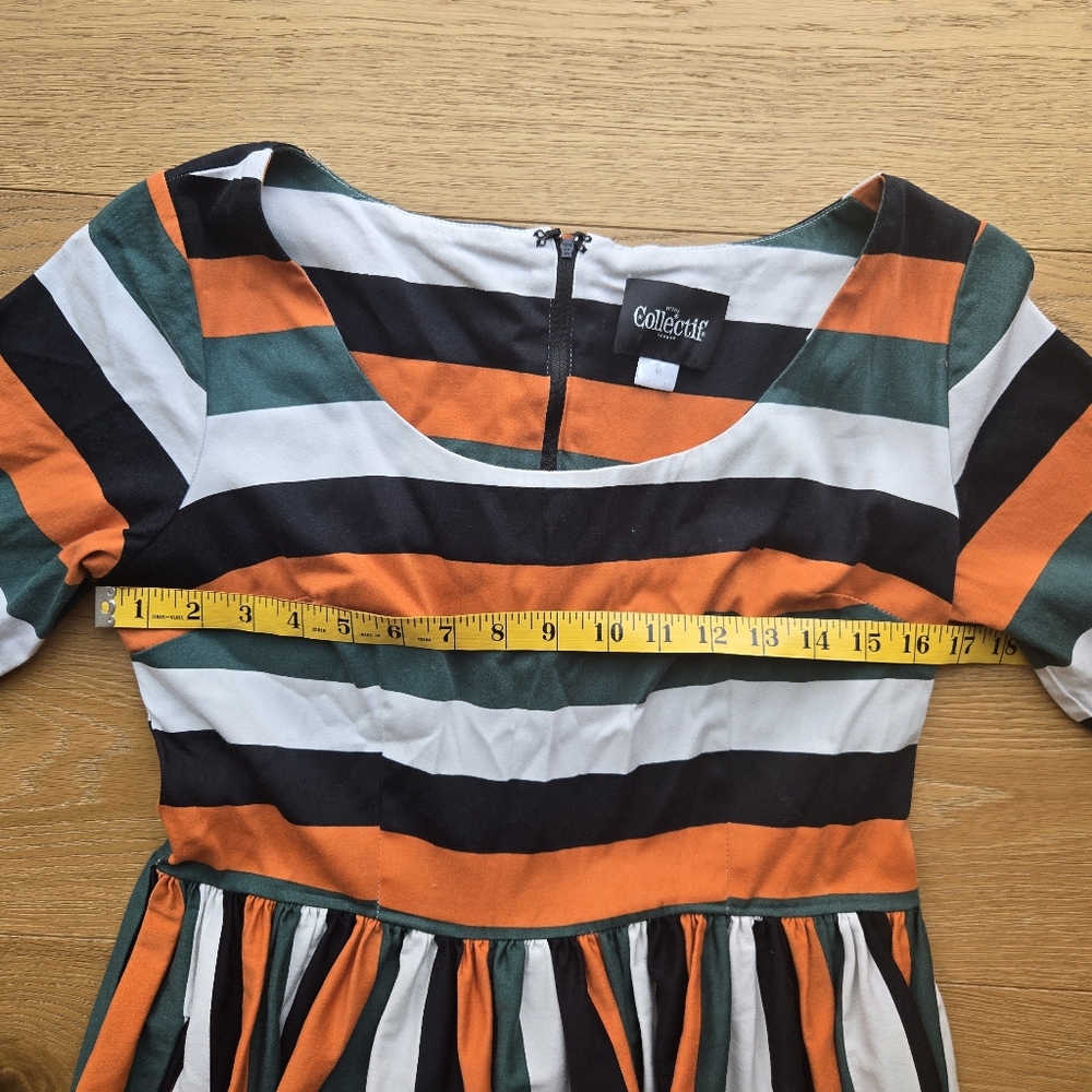 Unique Vintage/Collectif Amber Lea Pumpkin Stripe Dress Size M - Picture 13 of 16